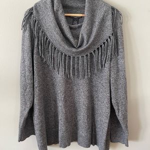 Heather gray soft fringe cowl neck sweater. Excellent condition.